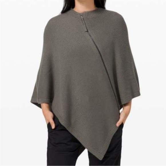 Lululemon On The Go Poncho One Size Sweater Knit Silk Modal Sage Green Ribbed - Picture 2 of 9